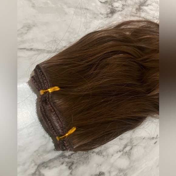 Human hair blend 20 IN VOLUMIZING  CLIP IN SET CHESTNUT BROWN CURLY WAVE - Picture 8 of 11